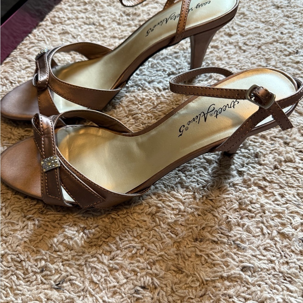 Easy Street Starlet Bronze Satin Sandals - Picture 2 of 5
